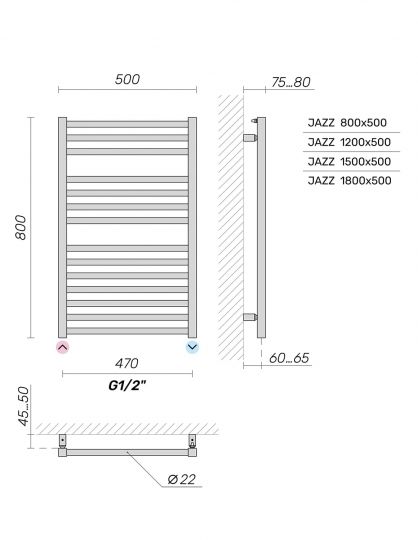 Полотенцесушитель водяной Broner Ramo RM.050.180.0000 на ГВС 500 мм схема 4