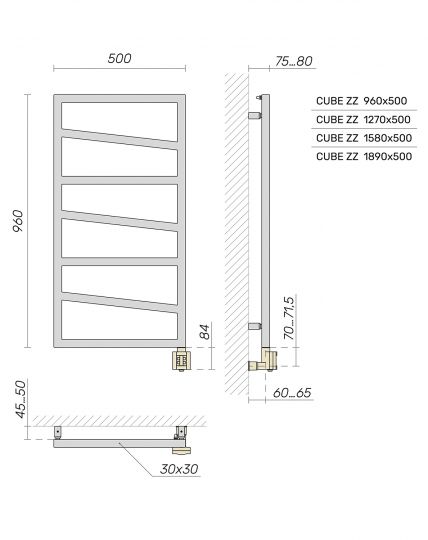 Полотенцесушитель дизайнерский Broner Cube ZZ CZ. EL. 050.096.0000 500 мм схема 3