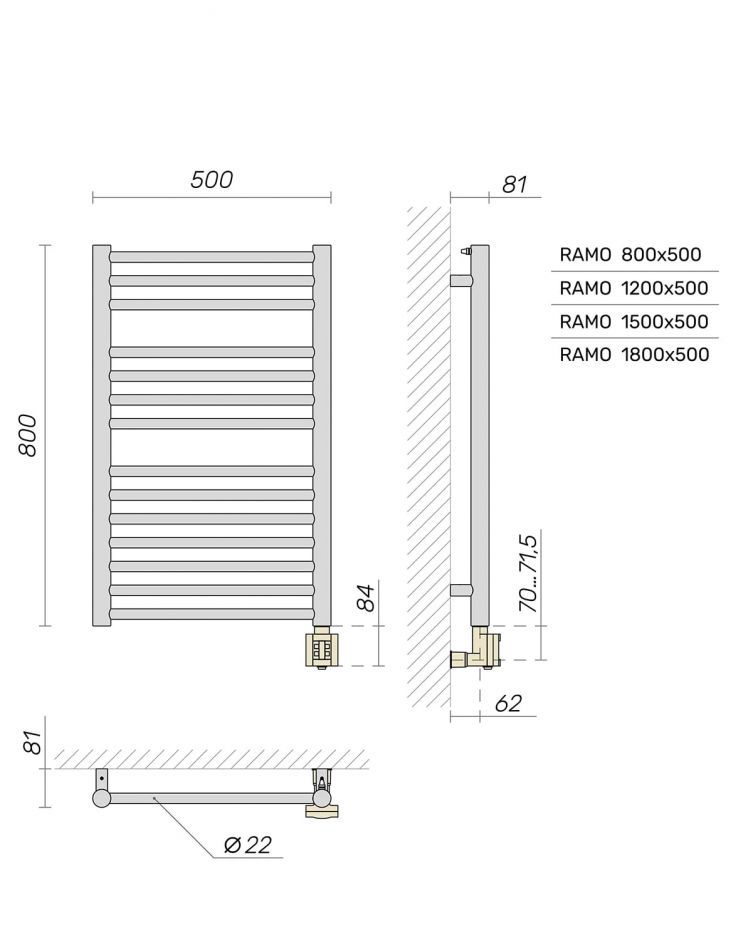 Полотенцесушитель электрический Broner Ramo RM.EL.050.080.0000 вертикальный 500 мм ФОТО