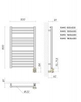 Полотенцесушитель электрический Broner Ramo RM.EL.050.080.0000 вертикальный 500 мм схема 3