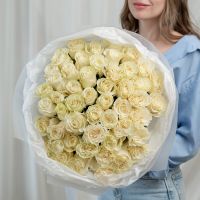 51 белая роза Эквадор (сорт Мондиаль)