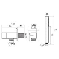 Комплект ручного душа Plumberia Selection HST3108 водорозетка с запорным клапаном и держателем душ квадратный 1 режим шланг PVC 1500 мм схема 2