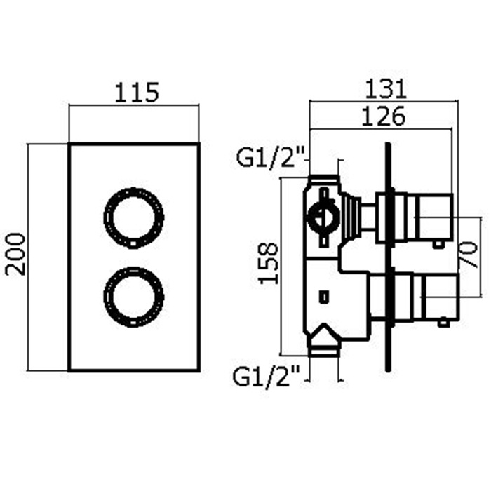 Смеситель термостат встраиваемый Plumberia Selection XOT5020 для душа 2 выхода со встраиваемой частью ФОТО
