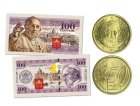 Ватикан 100 лир + 50 евро центов . Папа Франциск. Набор редкая монета + банкнота Oz