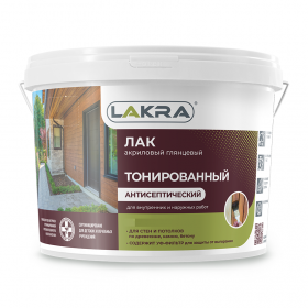 Лак Тонированный Лакра 0.9кг Акриловый с Уф-Фильтром для Внутренних и Наружных Работ Бесцветный.