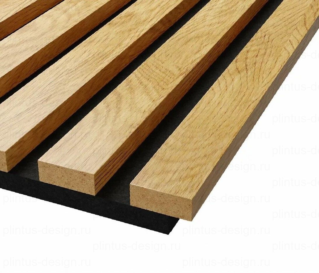 Акустическая панель, черный войлок, рейки МДФ, дуб медный, 600х19, 1200 мм