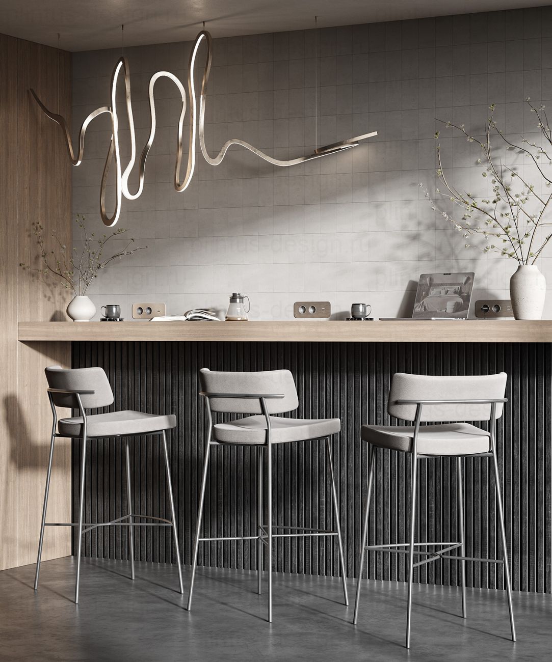 Акустическая панель, черный войлок, рейки МДФ, дуб графит, 600х19, 1200 мм