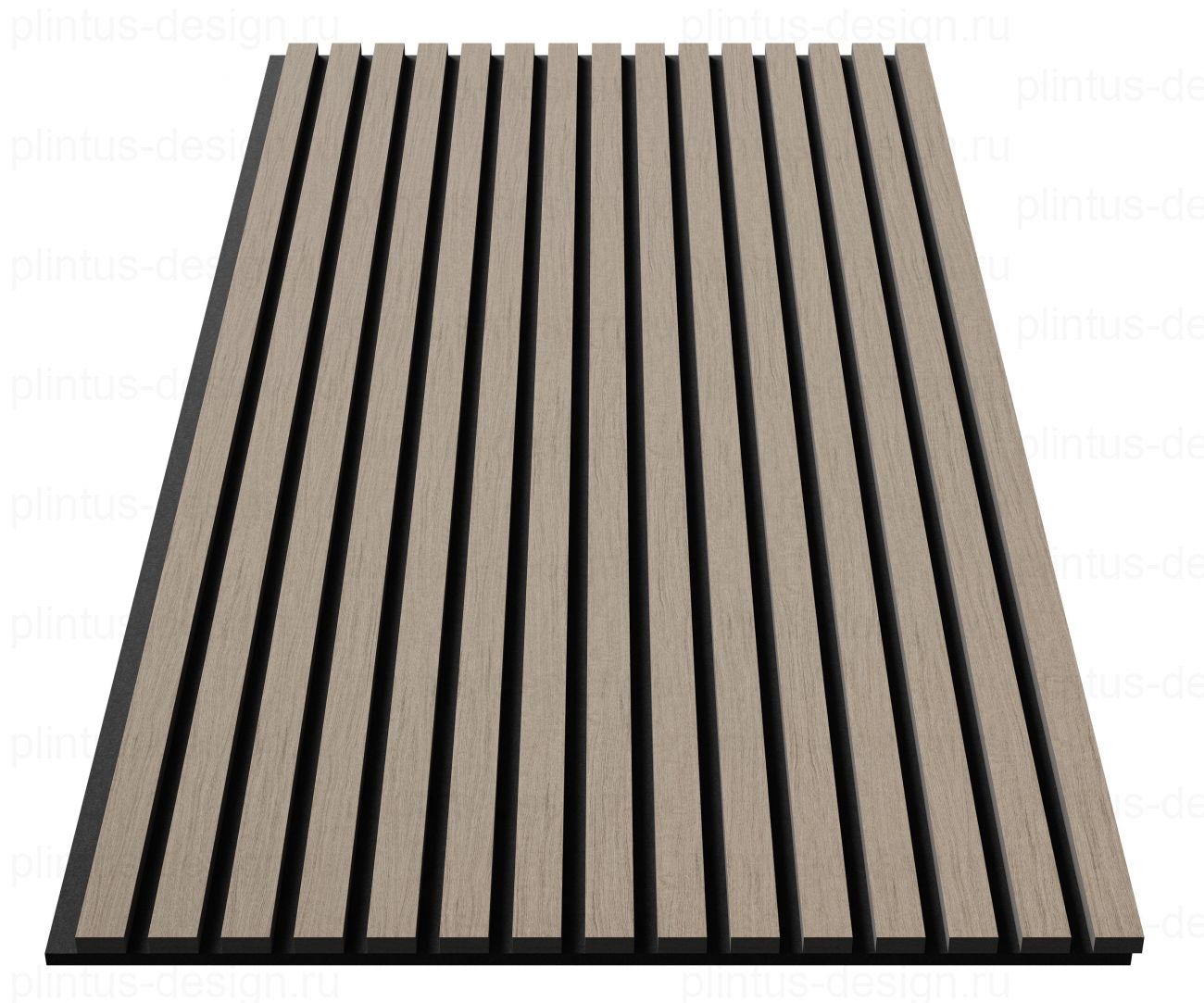 Акустическая панель, черный войлок, рейки МДФ, шпон дуб латте бежевый, 600х21, 1200 мм