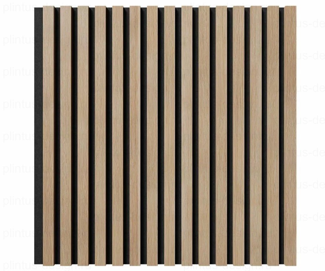 Акустическая панель, черный войлок, рейки МДФ, ясень тирамису, 600х19, 600 мм