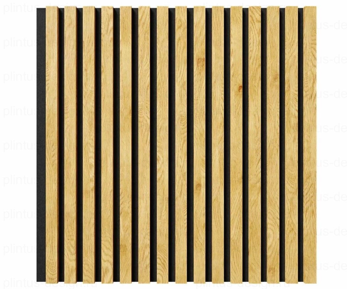 Акустическая панель, черный войлок, рейки МДФ, дуб медный, 600х19, 600 мм