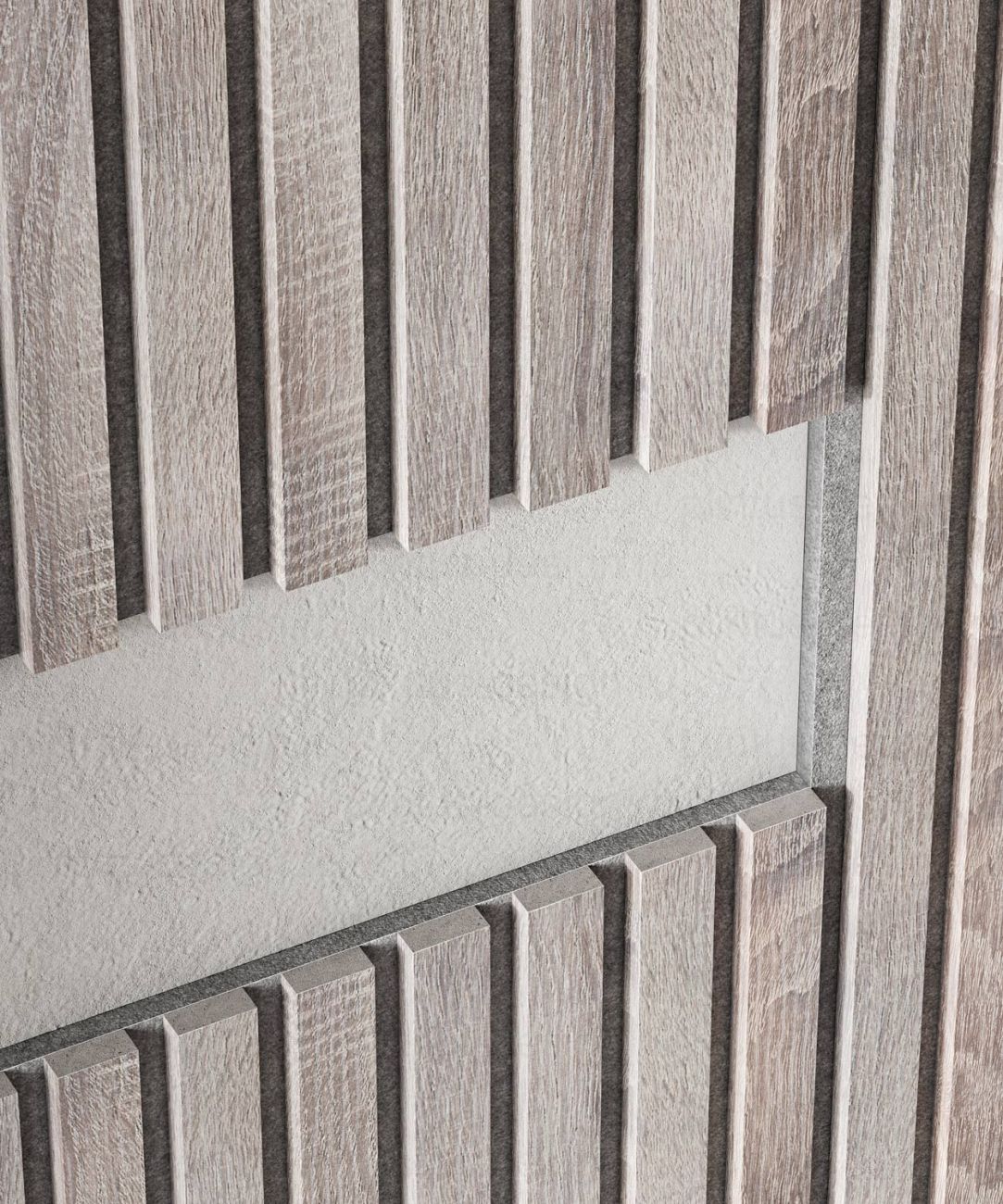 Акустическая панель, черный войлок, рейки МДФ, дуб дымчатый, 600х19, 600 мм