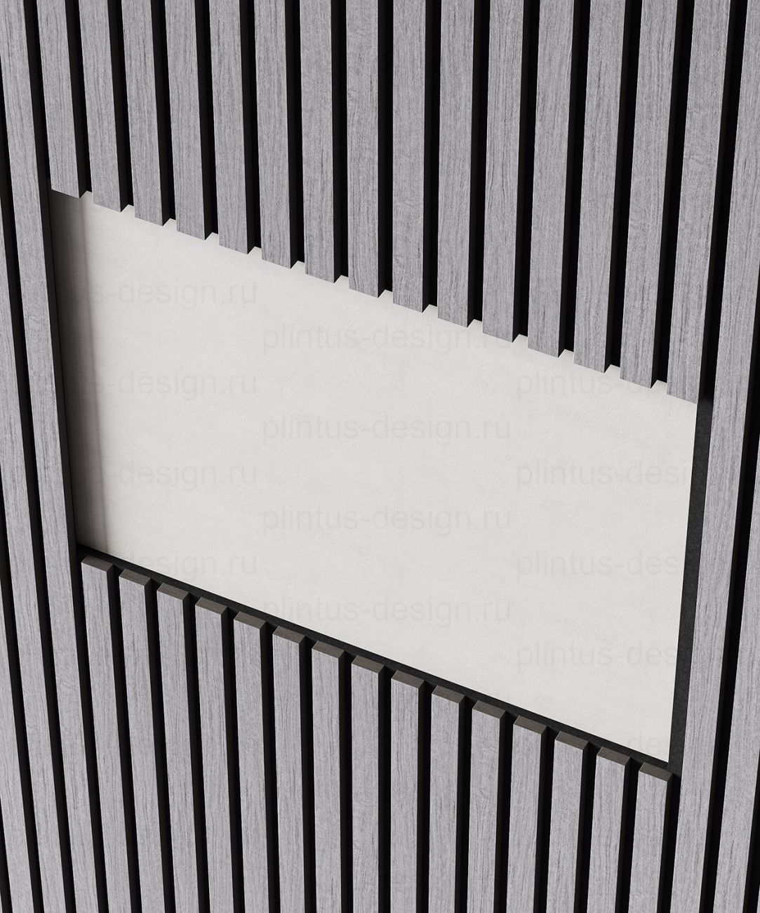 Акустическая панель, черный войлок, рейки МДФ, шпон дуб ардженто светло-серый, 600х21, 600 мм