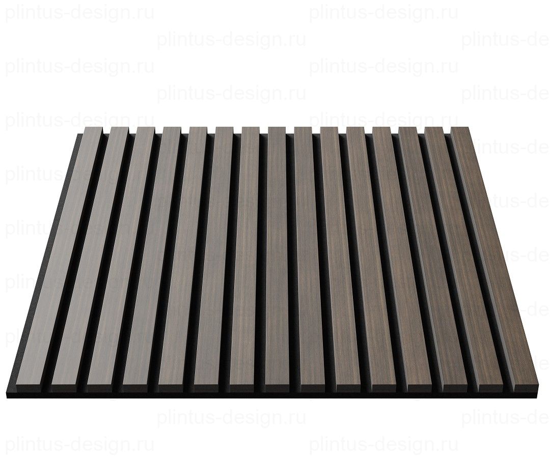 Акустическая панель, черный войлок, рейки МДФ, шпон дуб маррон коричневый, 600х21, 600 мм