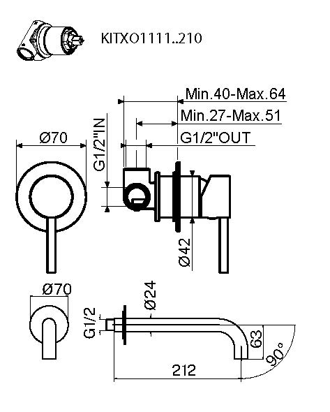 Комплект встраиваемого смесителя Plumberia Selection IXO KITXO1135210 для раковины излив 210 мм накладка диаметр 70 мм внутренняя часть INT1135 в комплекте ФОТО