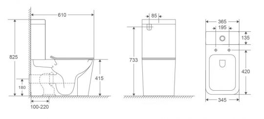 Унитаз-компакт Vincea Q-Line VT2-12T Tornado, цвет белый, ультратонкое сиденье soft-close, P-trap схема 2