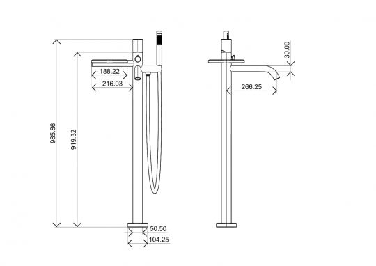 Напольный смеситель хромированный для ванны Boheme Stick 129 схема 3 Напольный смеситель хромированный для ванны Boheme Stick 129 схема 3