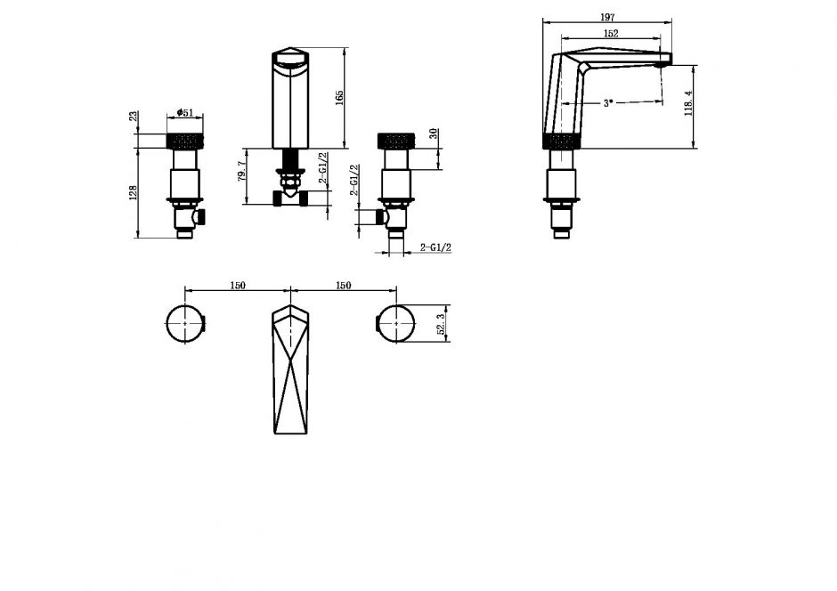 Смеситель для раковины Boheme Venturo 150, оружейная сталь ФОТО
