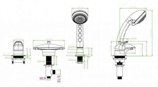 Однорычажный смеситель на горизонтальную поверхность для ванны Boheme  397 схема 2