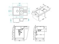Мойка для кухни Alveus INTERMEZZO 70 GRANITAL 1+1/2 в комлекте с сифоном 78х48х20 см схема 8