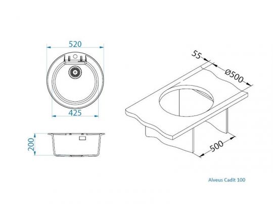 Мойка для кухни Alveus GRANITAL CADIT 100 в комплекте с сифоном 52х52 см схема 9