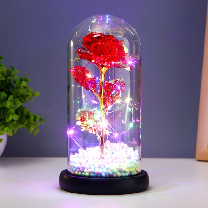 Ночник колба "Красный цветок" LED от батареек 3хААА 11х11х22 см