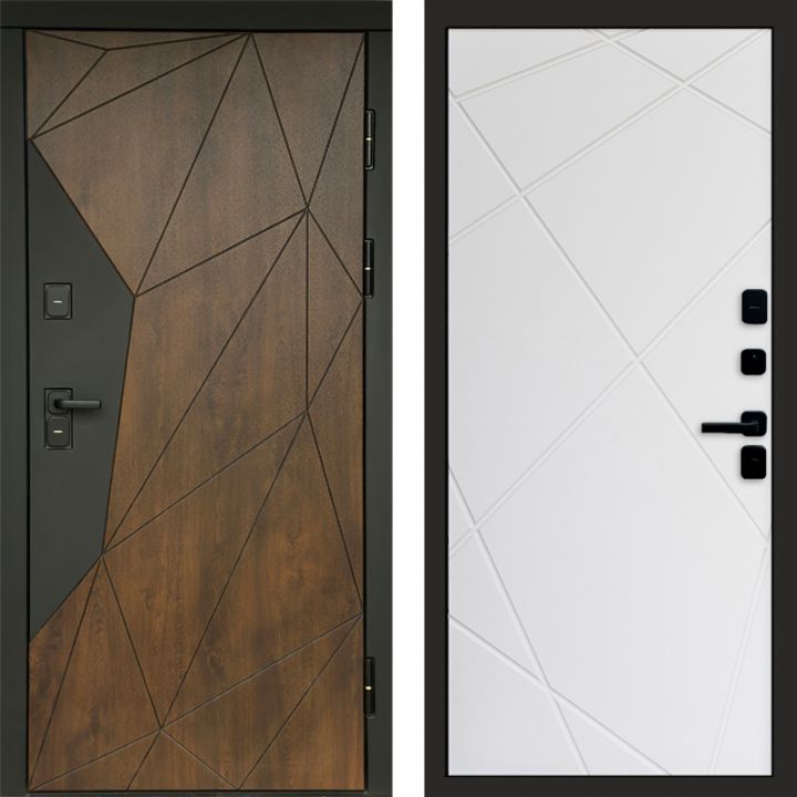 Входная дверь Termo-door Премиум винорит Геометрия Дуб с терморазрывом - Лучи Белый