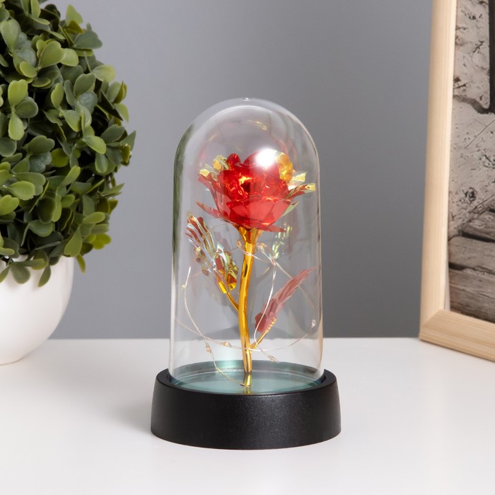 Фигурка световая в колбе RISALUX «Цветок», LED-ночник, 3?AG10, красный, 8.5?8.5?15.5 см