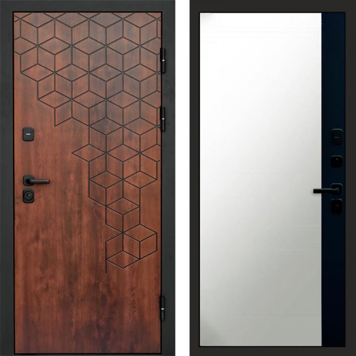 Входная дверь Termo-door Спейс Дуб патина - Широкое Зеркало Фацет Черный кварц