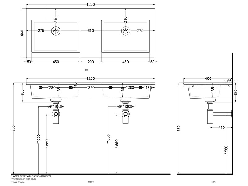 Cielo Era мойка 1200х460х140 мм, накладная/подвесная, 2 чаши, без отверстия для смесителя, без перелива, в комплекте крепление ФОТО