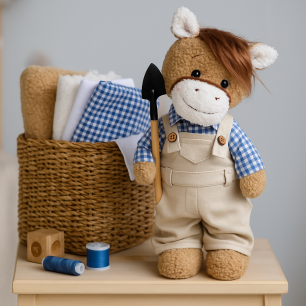 Набор для пошива игрушки лошадка мальчик Элвис в синем // Кантри