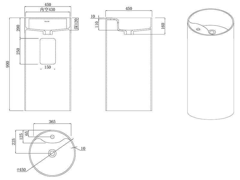 Напольная раковина UNI-FLOW CILINDRO1 FS503-450 отдельностоящая ФОТО