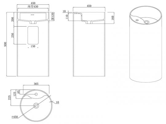 Напольная раковина UNI-FLOW CILINDRO1 FS503-450 отдельностоящая схема 3 Напольная раковина UNI-FLOW CILINDRO1 FS503-450 отдельностоящая схема 3