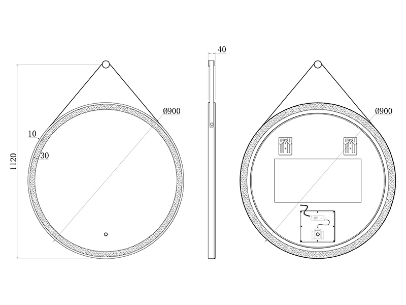 Зеркало c подсветкой на ремне UNI-FLOW M642 d900 с защитой от запотевания D-90 см ФОТО