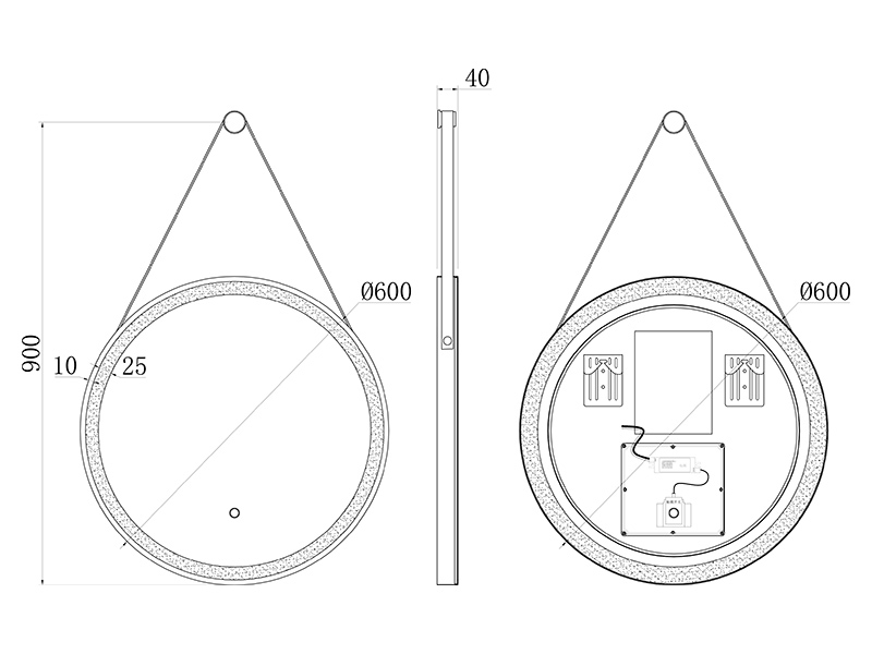 Зеркало на ремне UNI-FLOW M642 d600  с защитой от запотевания и подсветкой D-60 см ФОТО
