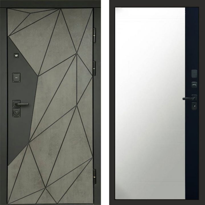 Входная дверь Termo-door Геометрия Бетон - Широкое Зеркало Фацет Черный кварц