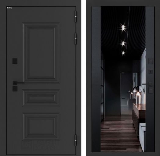 Входная дверь Лабиринт Аляска Лайт - Зеркало максимум с тонировкой Черный кварц с терморазрывом