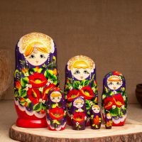 Матрёшка «Маки», фиолетовый платок, 7 кукольная, 22 см