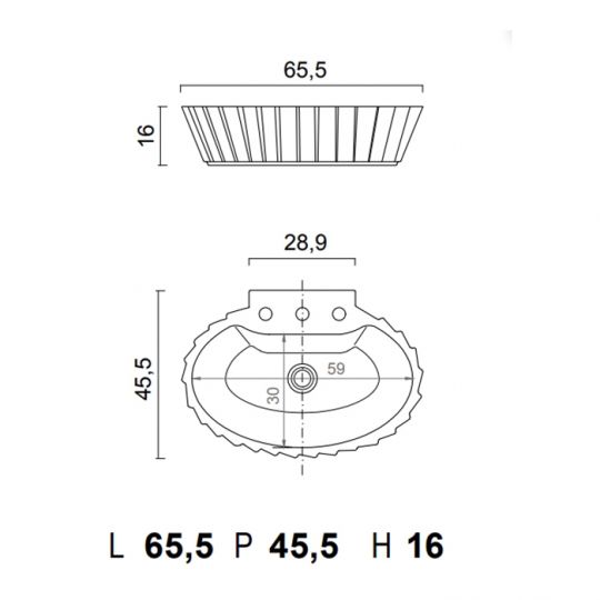 Раковина Oasis Plisse 0LVBSPC00000001 66x46x16 см 3 отверстия накладная схема 2 Раковина Oasis Plisse 0LVBSPC00000001 66x46x16 см 3 отверстия накладная схема 2