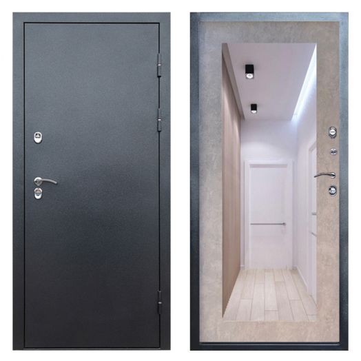 Входная дверь Termo-door Сибирь Антик серебро с терморазрывом - Зеркало триумф Бетон светлый