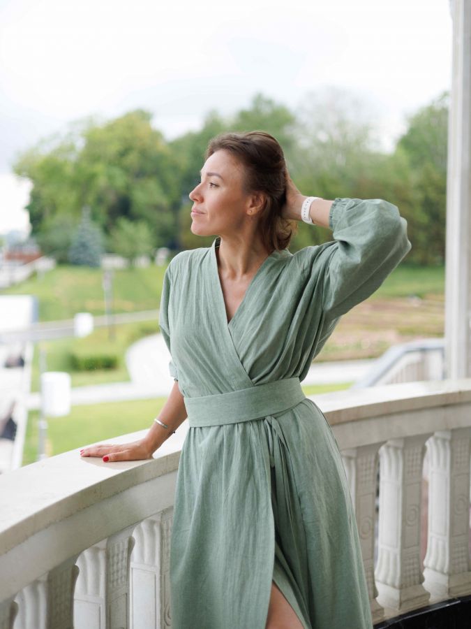 Платье кимоно зеленое из хлопка