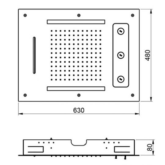 Встраиваемый верхний душ Almar Chromotherapy 48х63 см схема 2 Встраиваемый верхний душ Almar Chromotherapy 48х63 см схема 2