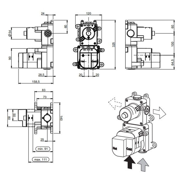 Скрытая часть смесителя ALMAR High Flow E176502 ФОТО