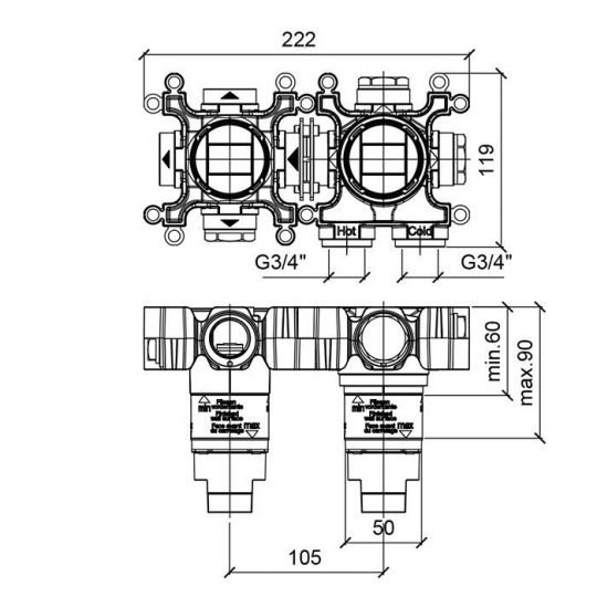 Скрытая часть смесителя ALMAR Modular E176901 схема 2 Скрытая часть смесителя ALMAR Modular E176901 схема 2