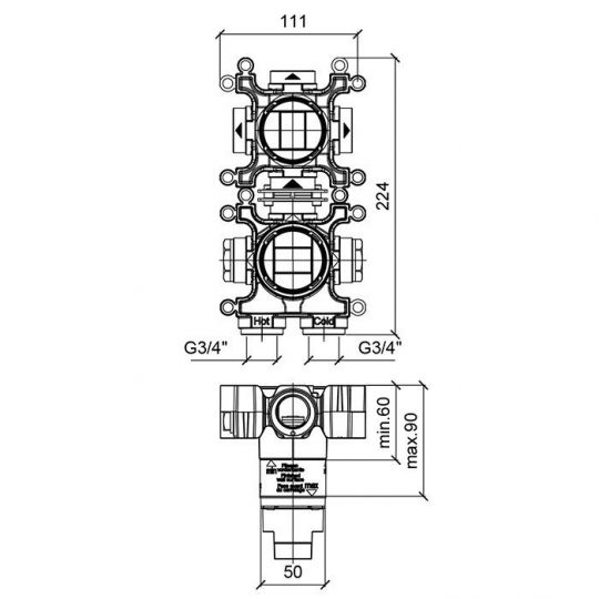 Скрытая часть смесителя ALMAR Modular E176907 схема 2 Скрытая часть смесителя ALMAR Modular E176907 схема 2