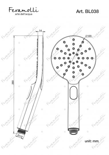 Ручной душ 3 режима Feramolli BL038, черный схема 2 Ручной душ 3 режима Feramolli BL038, черный схема 2