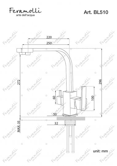 Смеситель для кухни под фильтр Feramolli  BL510, черный схема 2
