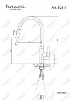 Смеситель для кухни с выдвижным изливом Feramolli BL511, черный схема 2