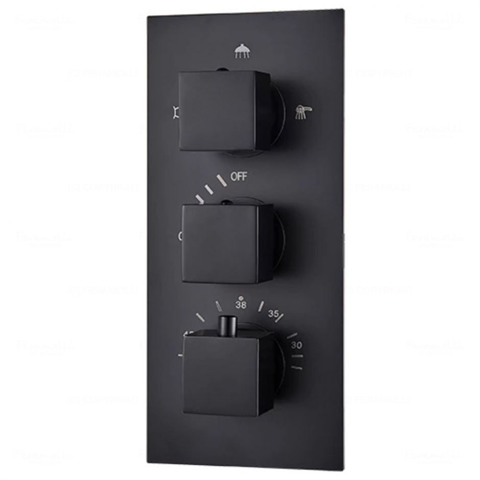 Термостатический смеситель скрытого монтажа на 3 потока Feramolli BL612T3W, черный