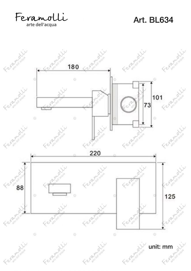 Смеситель для раковины встраиваемый Feramolli BL634, черный ФОТО