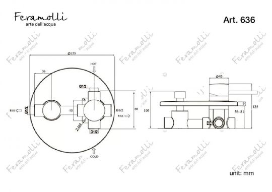 Смеситель однорычажный скрытого монтажа ванна/душ Feramolli BL636, черный схема 2 Смеситель однорычажный скрытого монтажа ванна/душ Feramolli BL636, черный схема 2